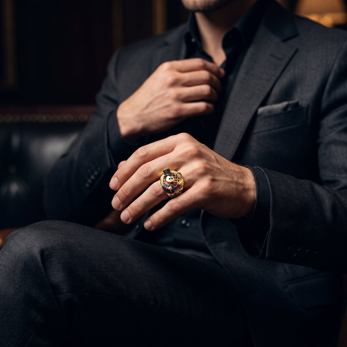 Anillo fortuna del dinero TIO RICO mac pato en oro laminado 18K certificado